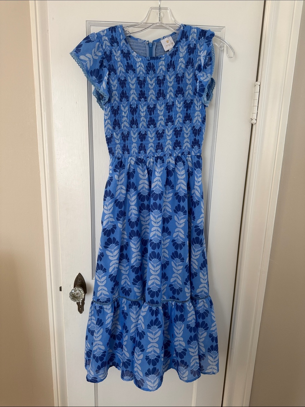 J.Marie Blue Floral Smocked Midi Dress